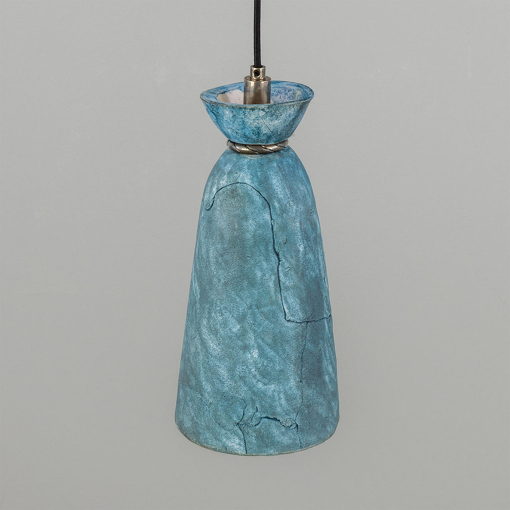 Parva Ceramic Bathroom Pendant Light 14cm, Blue Earth IP44