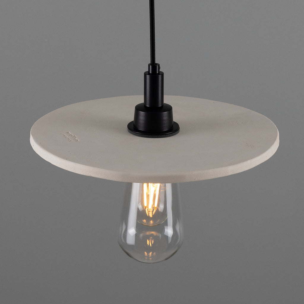 Bog Oak Organic Ceramic Disc Bathroom Pendant Light 28cm, Matte White Striped