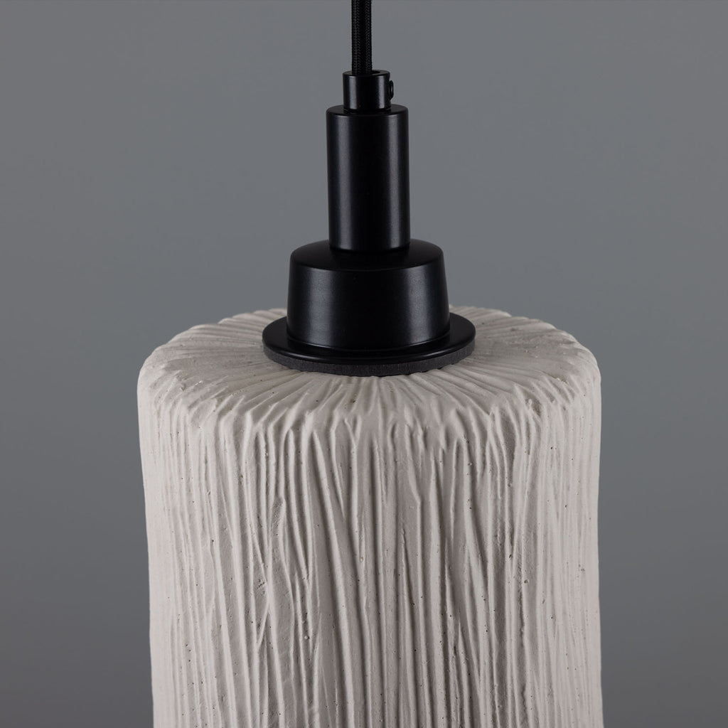 Senna Organic Ceramic Cylinder Bathroom Pendant Light 12cm, Matte White Striped IP44