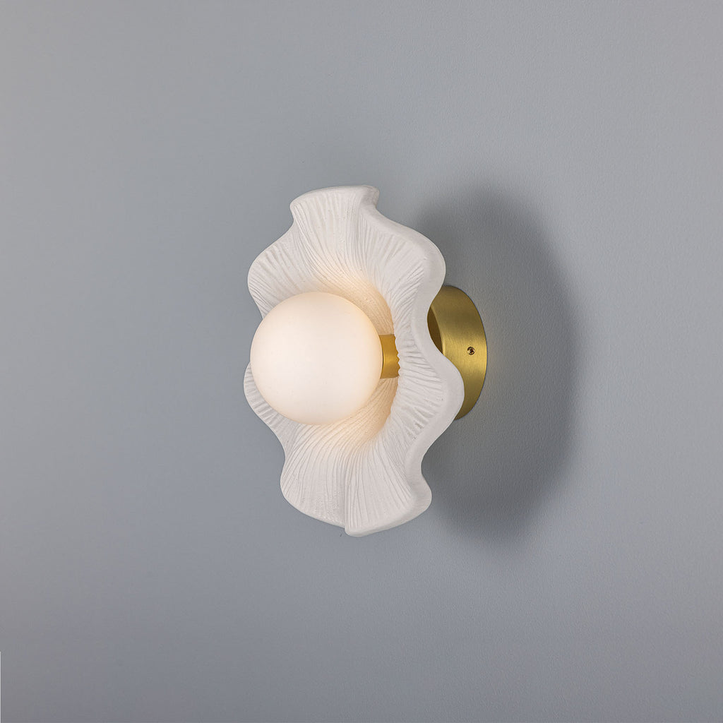 Rivale Bathroom Wall Light with Wavy Ceramic Shade, Matte White Striped IP44