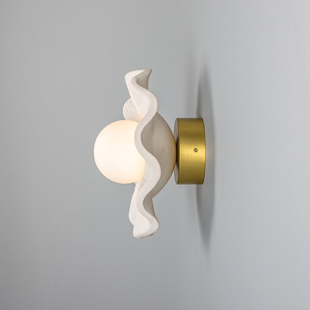 Rivale Bathroom Wall Light with Wavy Ceramic Shade, Matte White Striped IP44