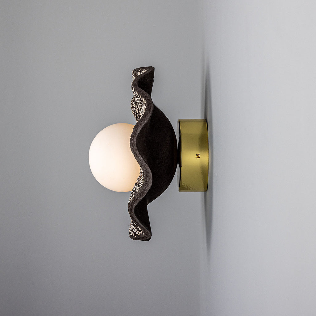 Rivale Bathroom Wall Light with Wavy Ceramic Shade, Black Clay IP44