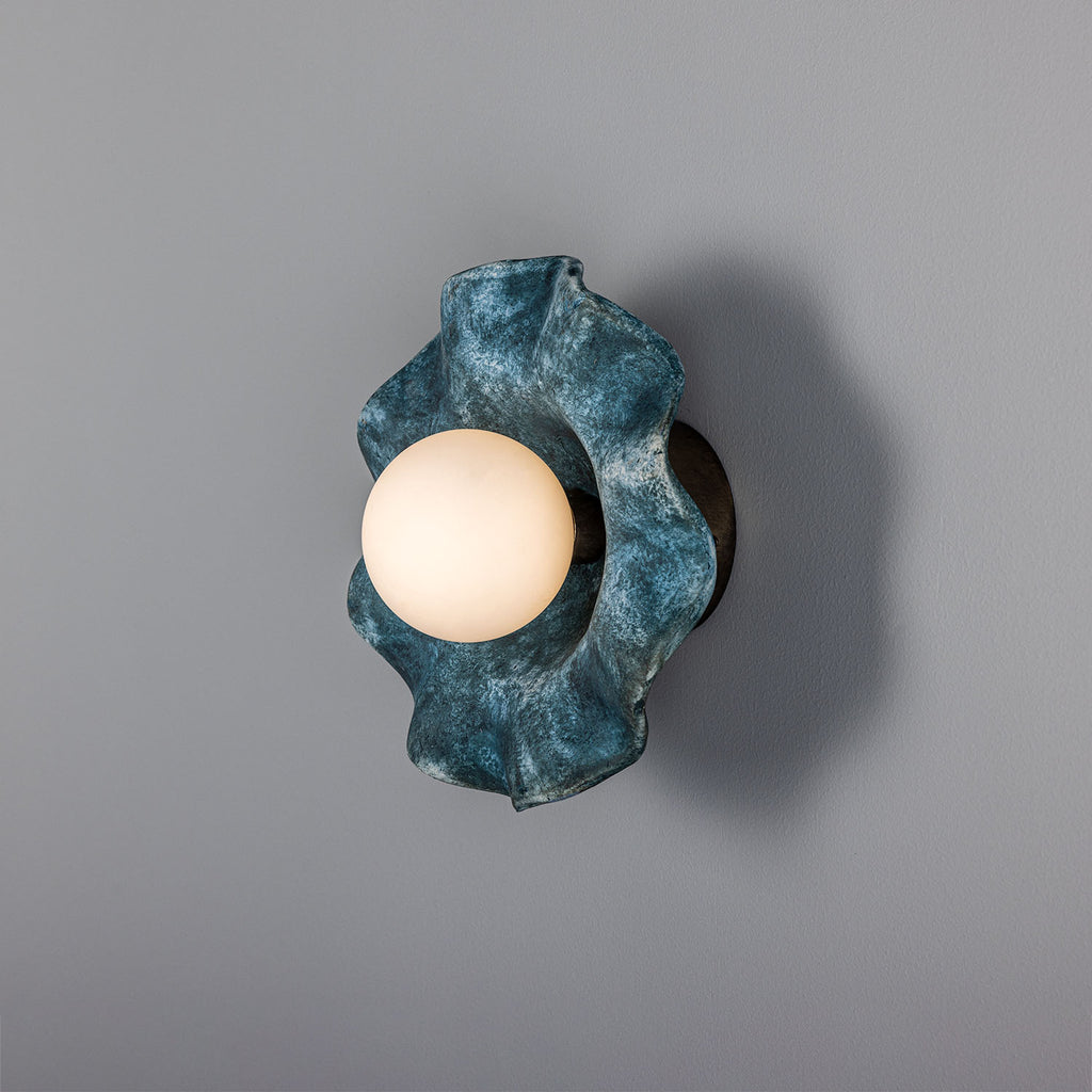 Rivale Bathroom Wall Light with Wavy Ceramic Shade, Blue Earth IP44