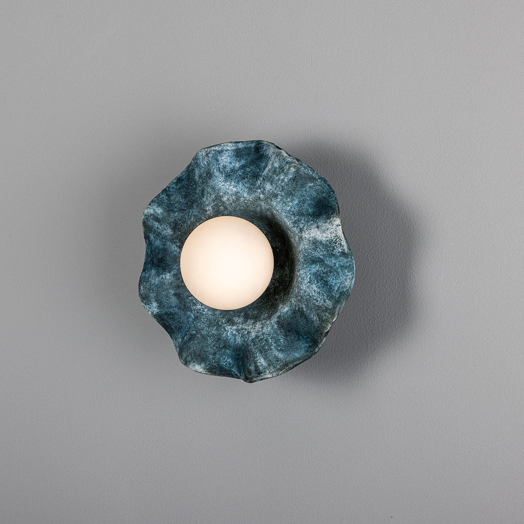 Rivale Bathroom Wall Light with Wavy Ceramic Shade, Blue Earth IP44