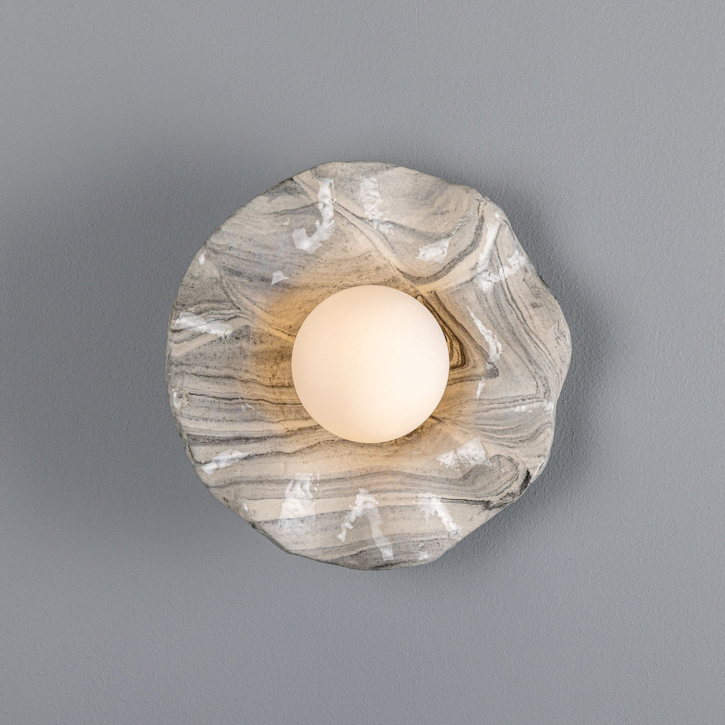 Rivale Bathroom Wall Light with Wavy Marbled Ceramic Shade IP44