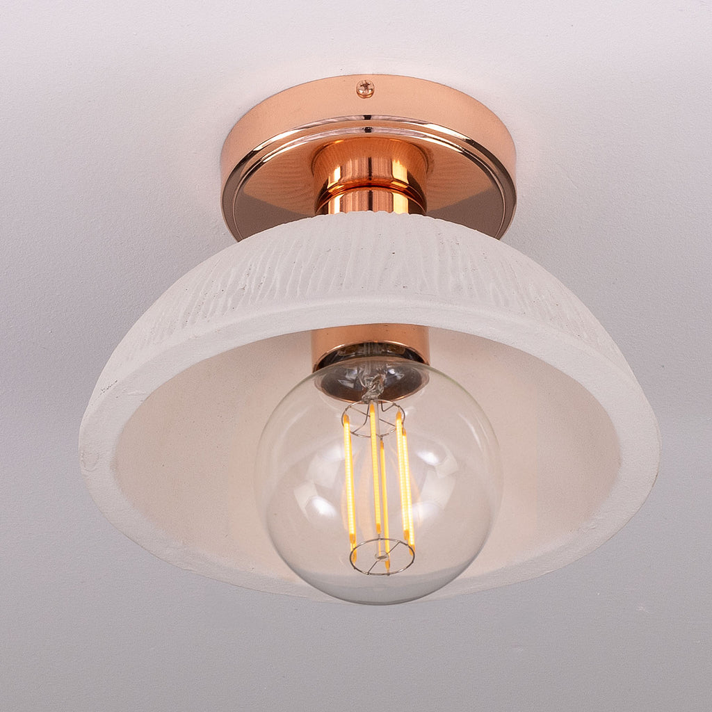 Kauri Organic Ceramic Dome Ceiling Light 20cm, Matte White Striped