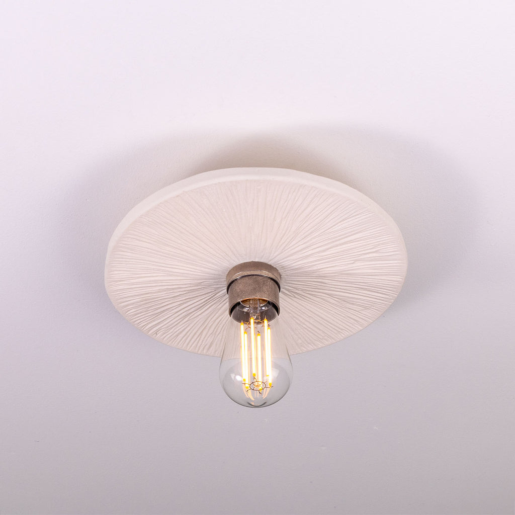 Bog Oak Organic Ceramic Disc Ceiling Light, Matte White Striped