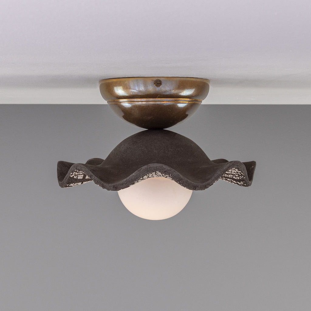 Rivale Ceiling Light with Wavy Ceramic Shade, Black Clay
