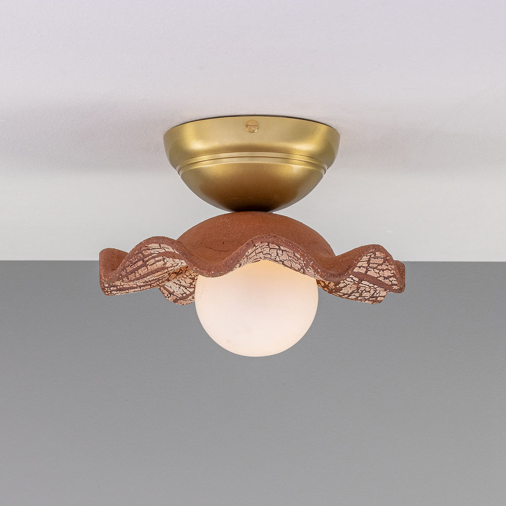 Rivale Ceiling Light with Wavy Ceramic Shade, Red Iron