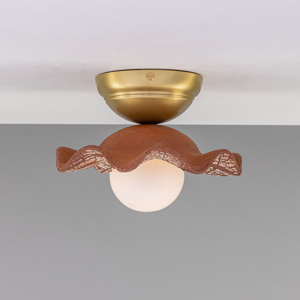 Rivale Ceiling Light with Wavy Ceramic Shade, Red Iron