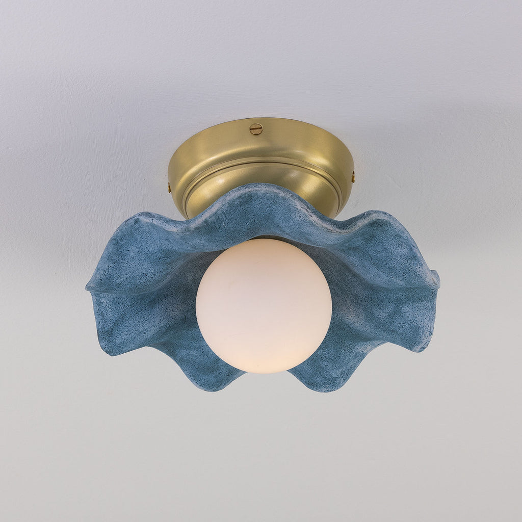 Rivale Ceiling Light with Wavy Ceramic Shade, Blue Earth