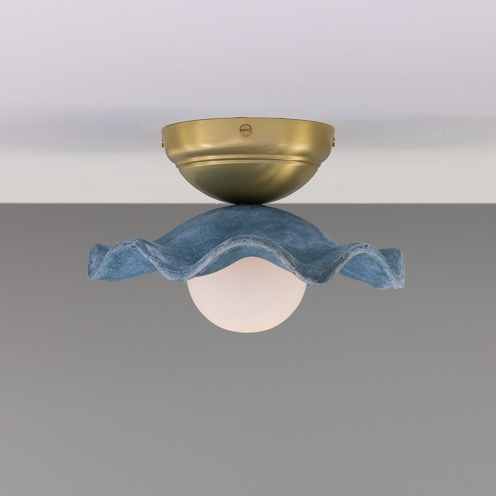 Rivale Ceiling Light with Wavy Ceramic Shade, Blue Earth