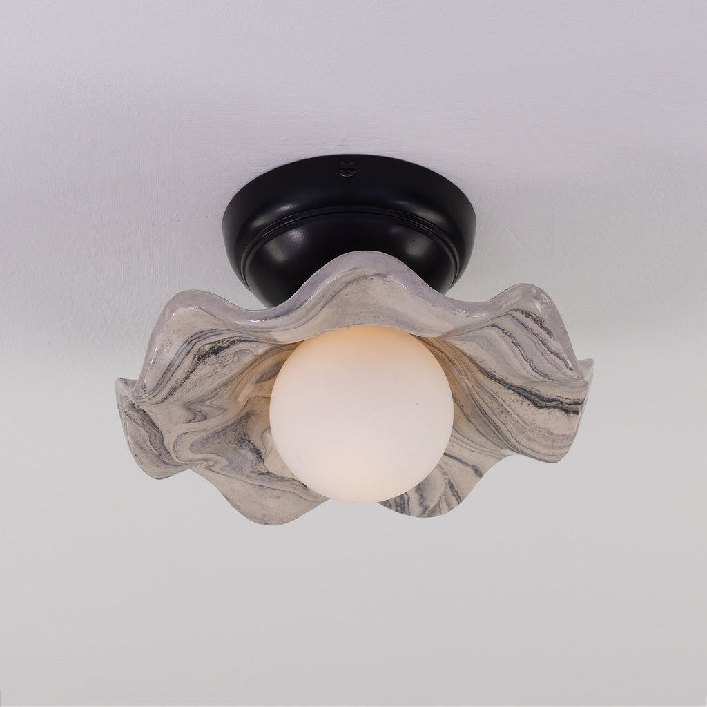 Rivale Ceiling Light with Wavy Marbled Ceramic Shade
