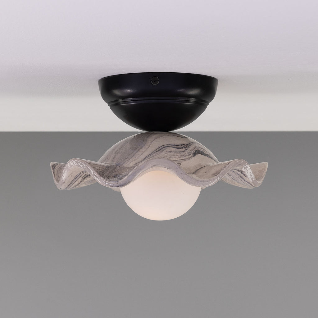 Rivale Ceiling Light with Wavy Marbled Ceramic Shade