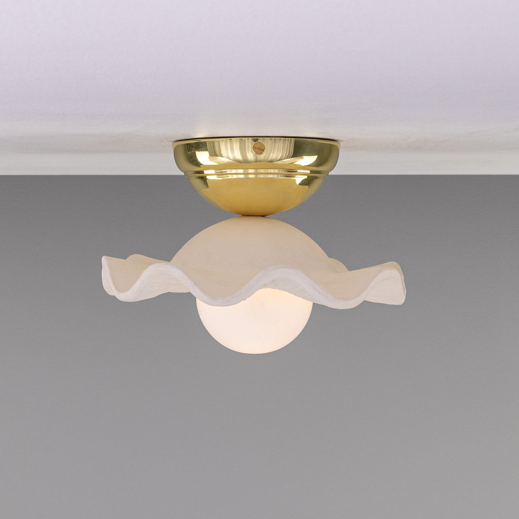Rivale Ceiling Light with Wavy Ceramic Shade, Matte White Striped