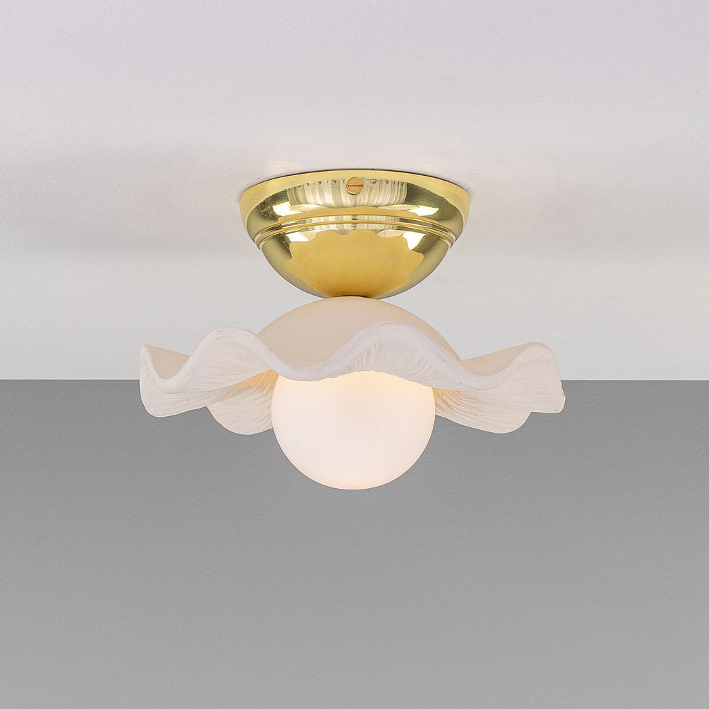 Rivale Ceiling Light with Wavy Ceramic Shade, Matte White Striped