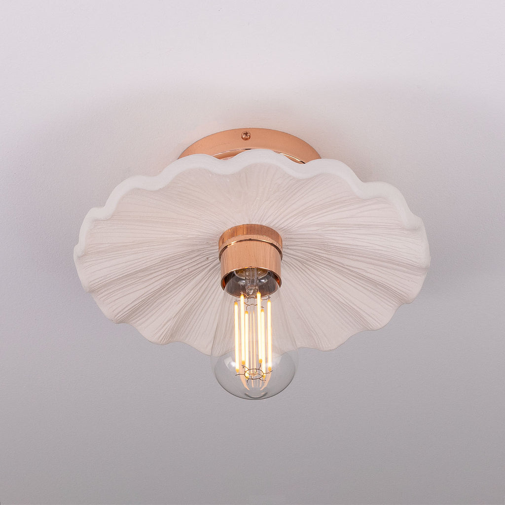 Kapok Organic Ceramic Ceiling Light 27cm, Matte White Striped