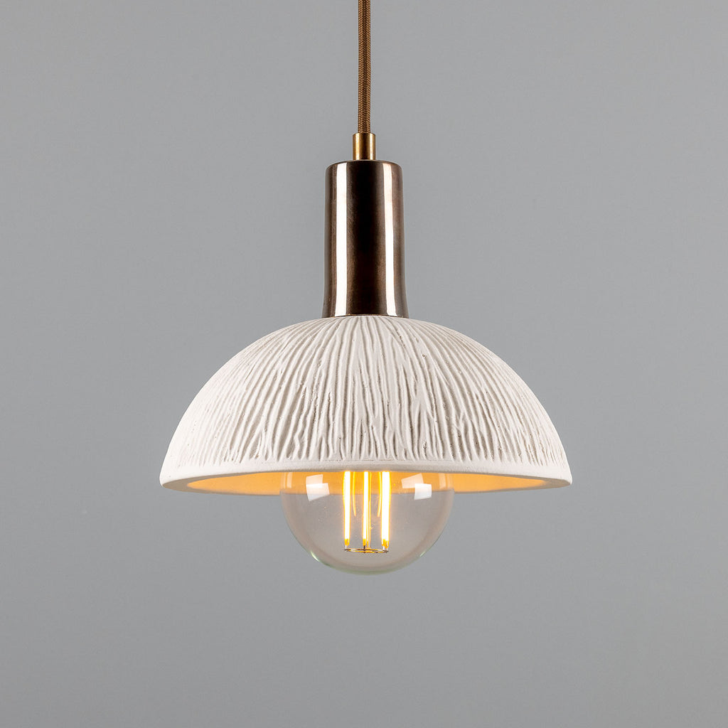 Kauri Organic Ceramic Dome Pendant Light 20cm, Matte White Striped