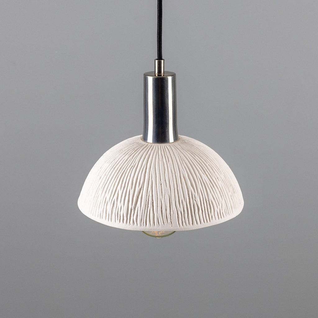 Kauri Organic Ceramic Dome Pendant Light 20cm, Matte White Striped