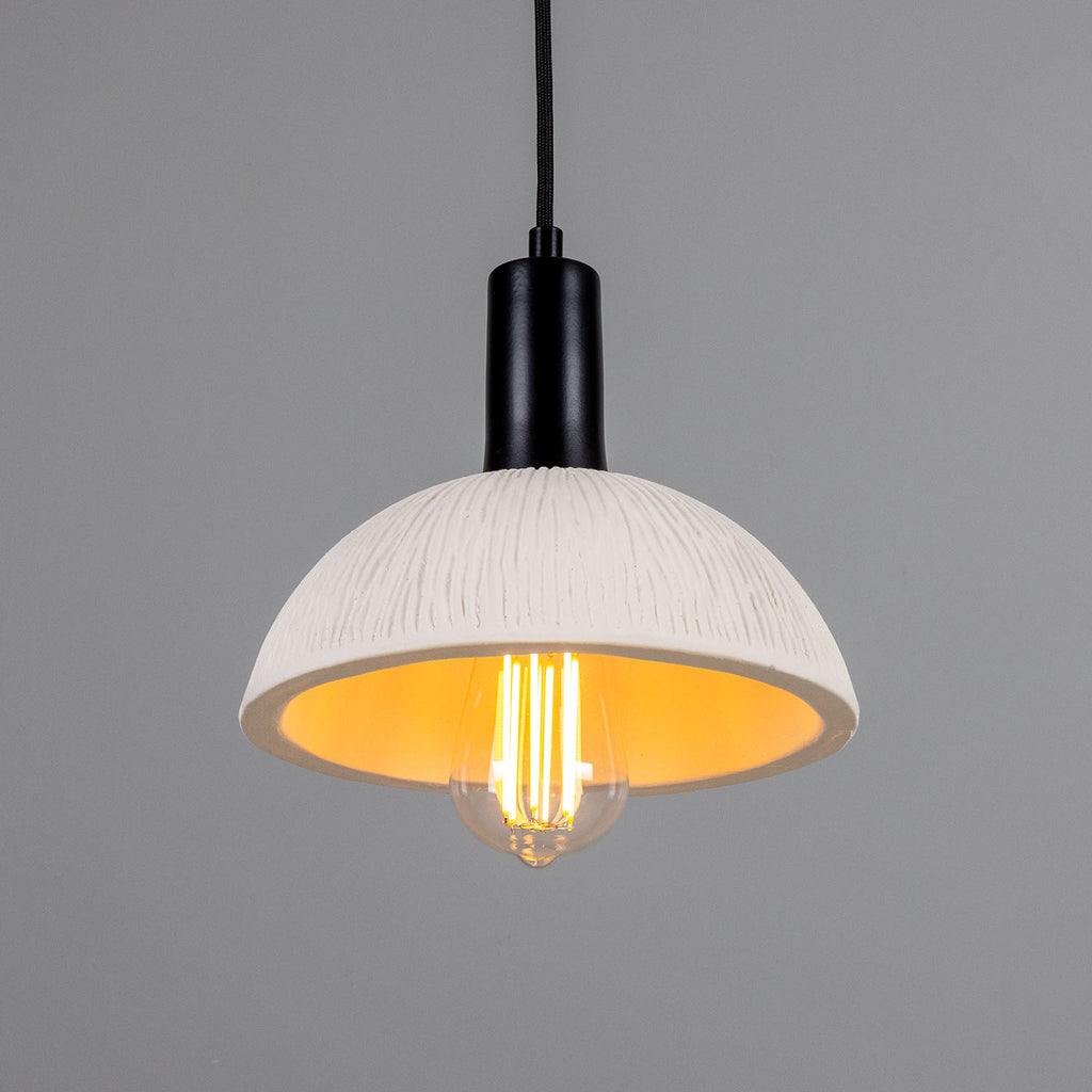 Kauri Organic Ceramic Dome Pendant Light 20cm, Matte White Striped