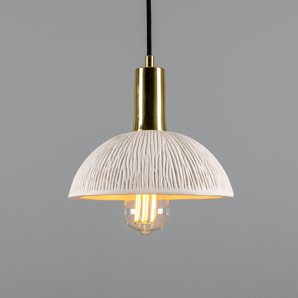 Kauri Organic Ceramic Dome Pendant Light 20cm, Matte White Striped