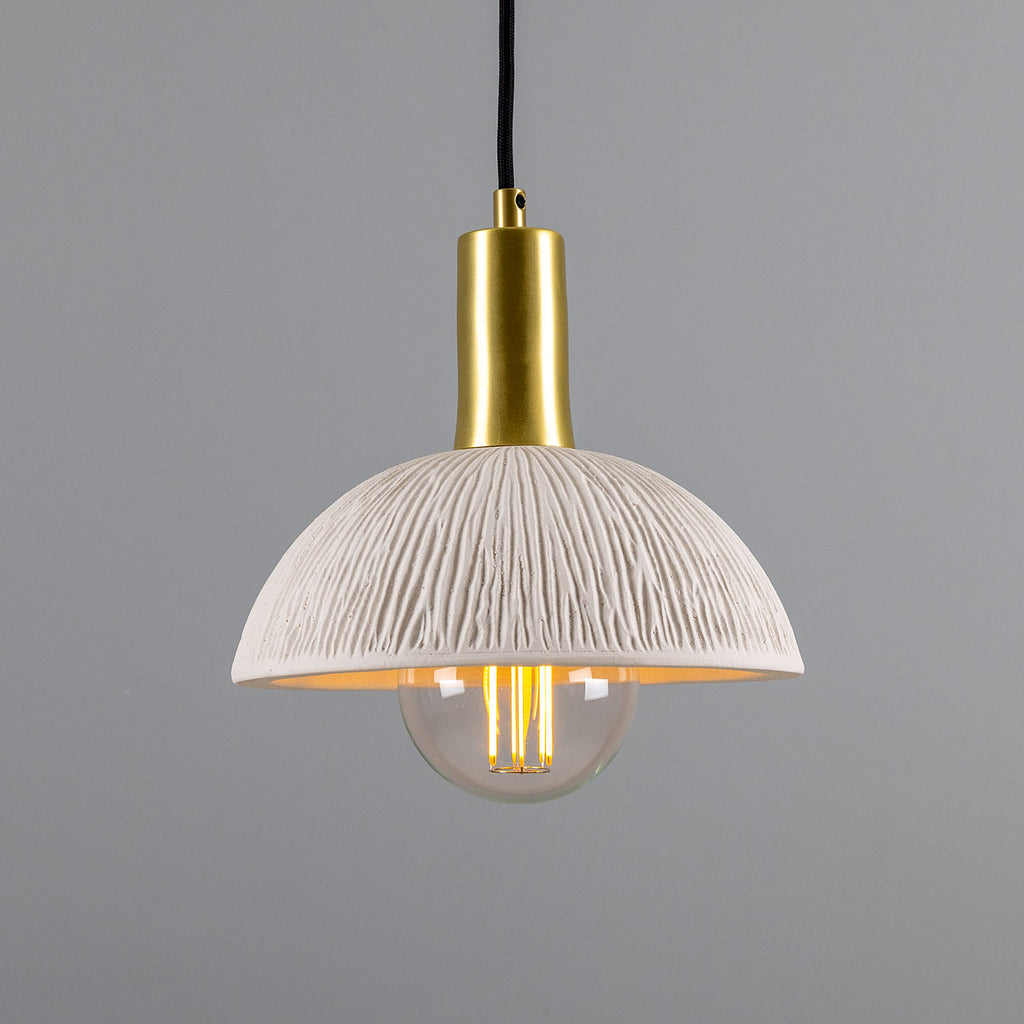 Kauri Organic Ceramic Dome Pendant Light 20cm, Matte White Striped