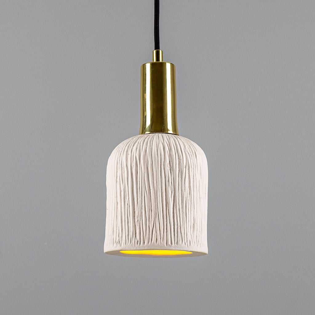 Osier Organic Ceramic Pendant Light 11.5cm, Matte White Striped