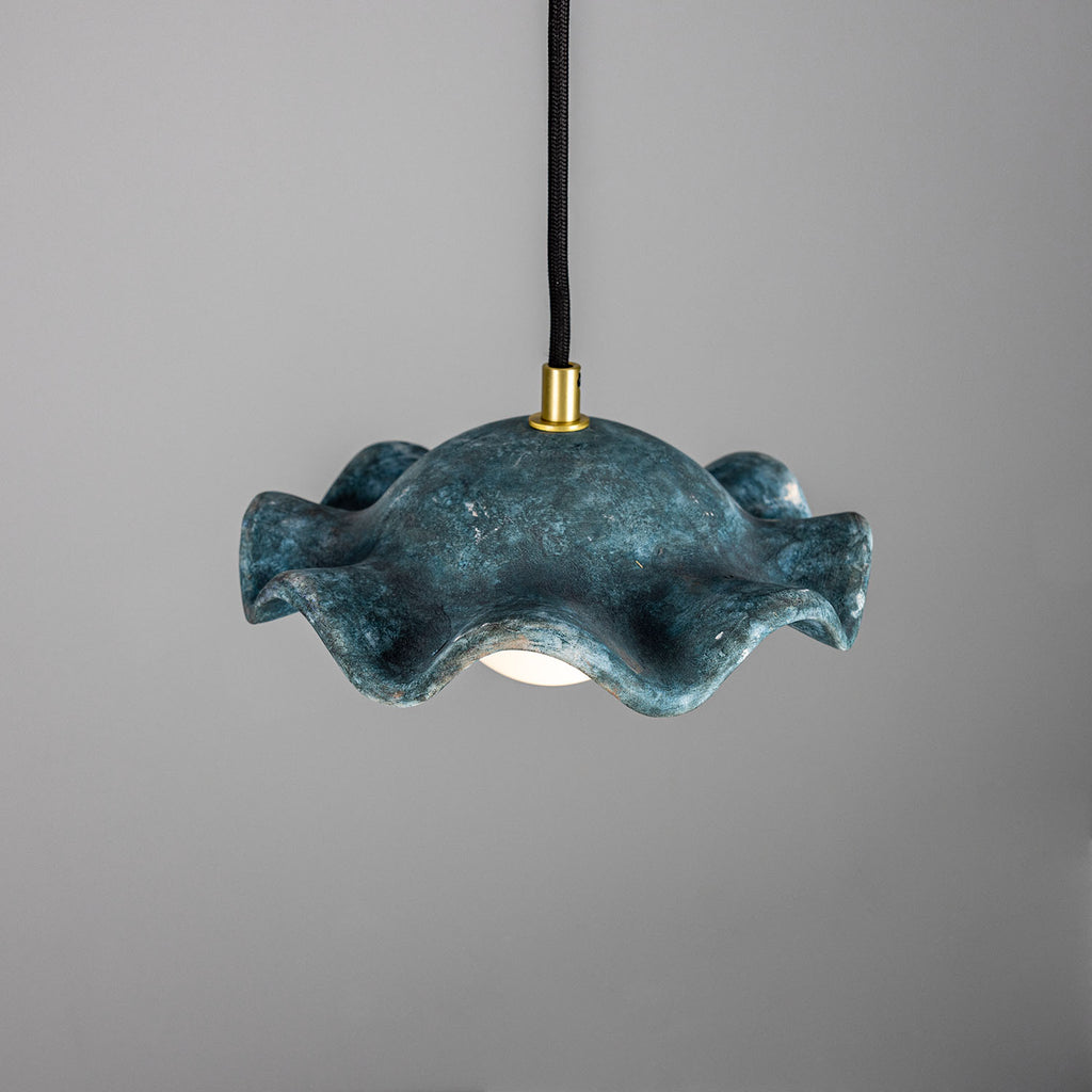 Rivale Pendant Light with Wavy Ceramic Shade, Blue Earth