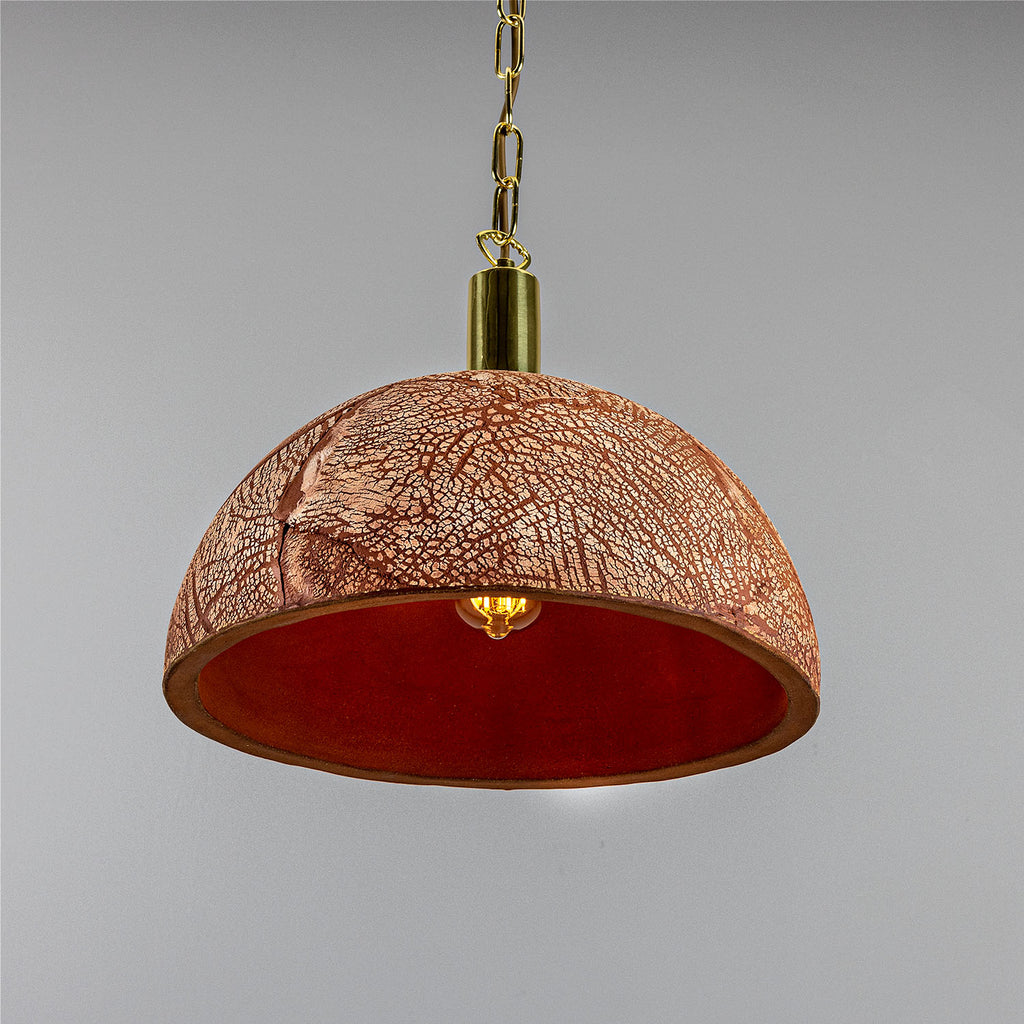 Kauri Organic Ceramic Dome Pendant Light 37cm, Red Iron
