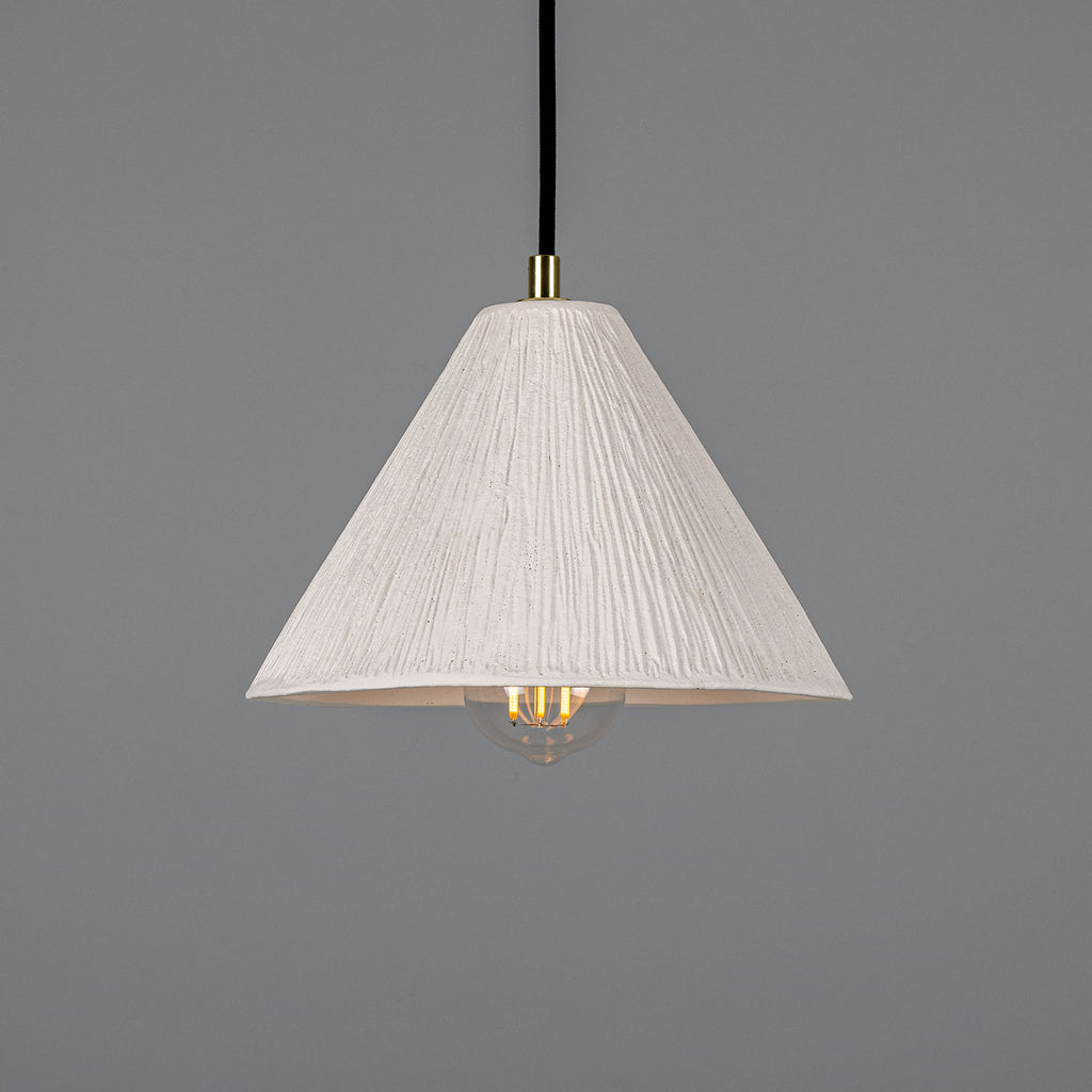 Tilia Organic Ceramic Cone Pendant Light 28cm, Matte White Striped
