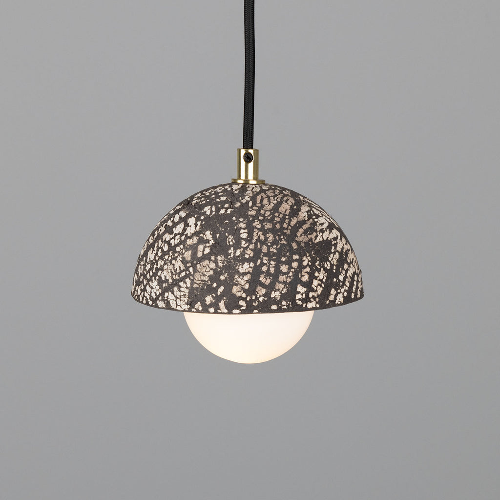 Ferox Small Ceramic Dome Pendant Light 14cm, Black Clay