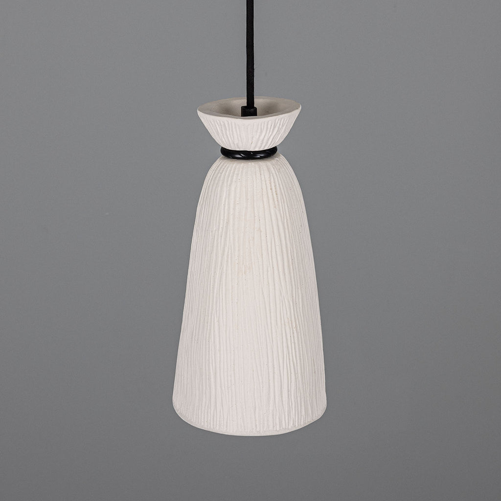 Pando Organic Ceramic Pendant Light 14cm, Matte White Striped