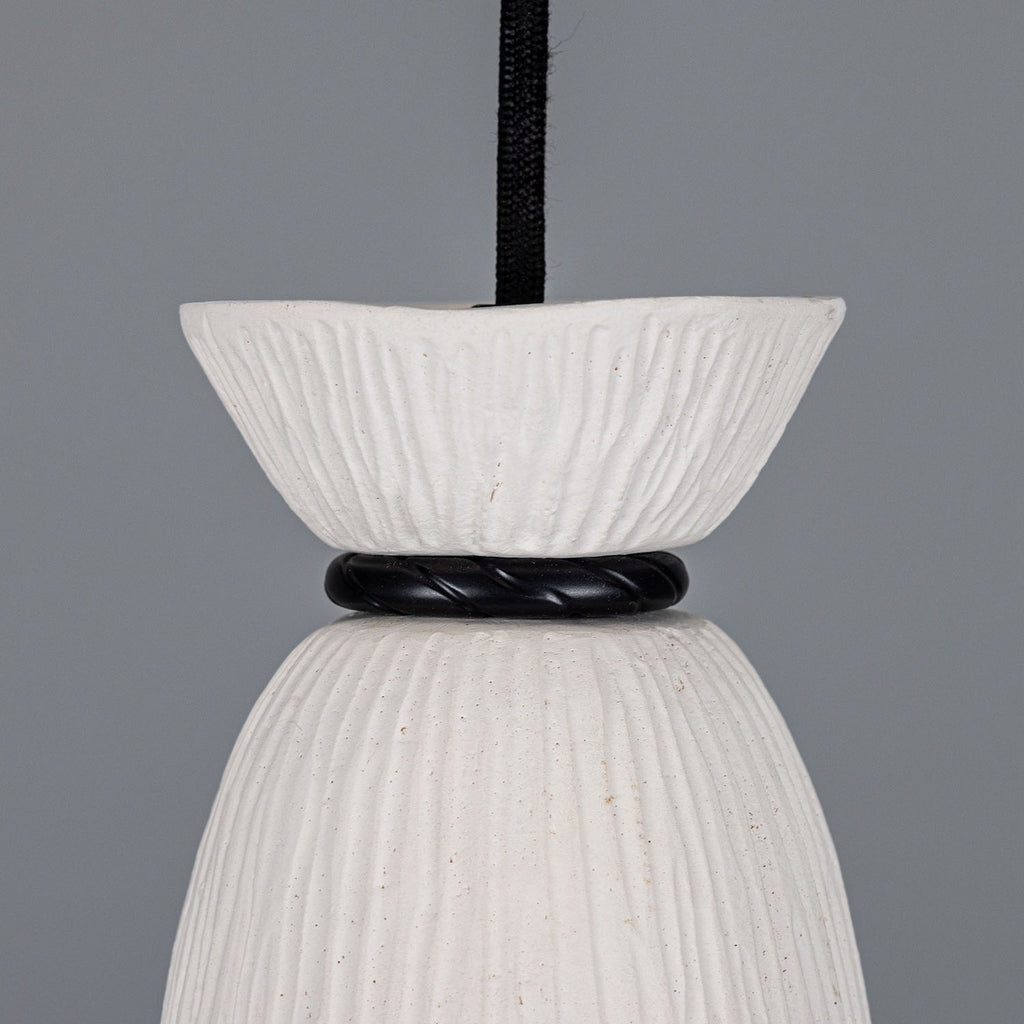 Pando Organic Ceramic Pendant Light 14cm, Matte White Striped