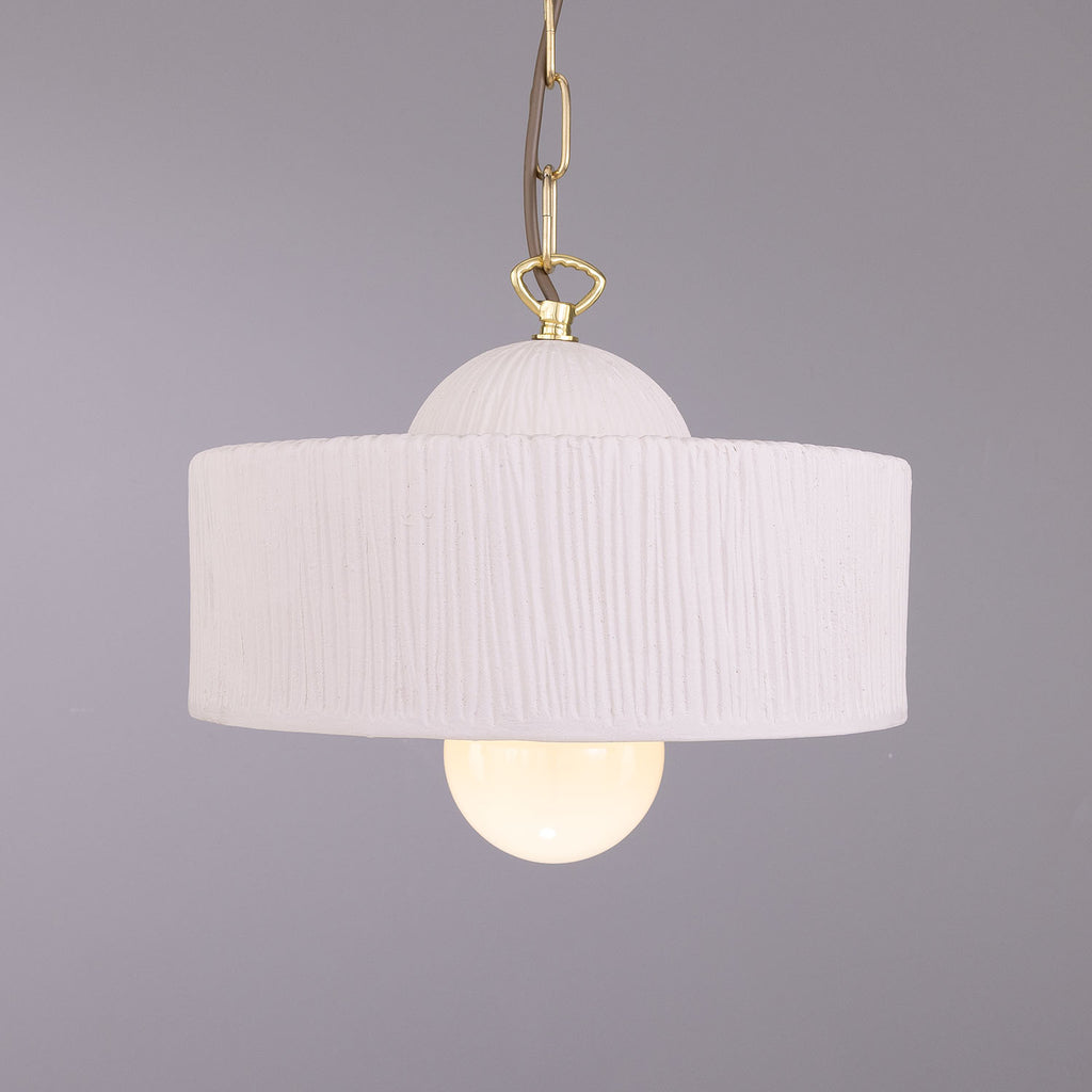 Seville Ceramic Mid-Century Modern Pendant Light, Matte White Striped