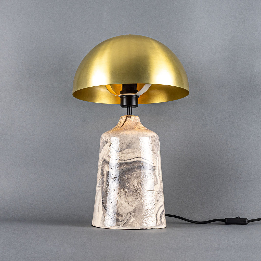 Cassia Tall Ceramic Marbled Table Lamp with Brass Dome Shade