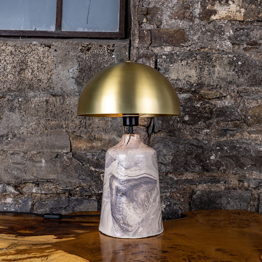 Cassia Tall Ceramic Marbled Table Lamp with Brass Dome Shade