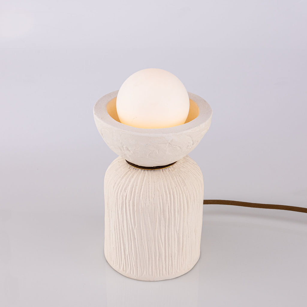 Prali Ceramic Table Lamp with Glass Globe, Matte White Striped