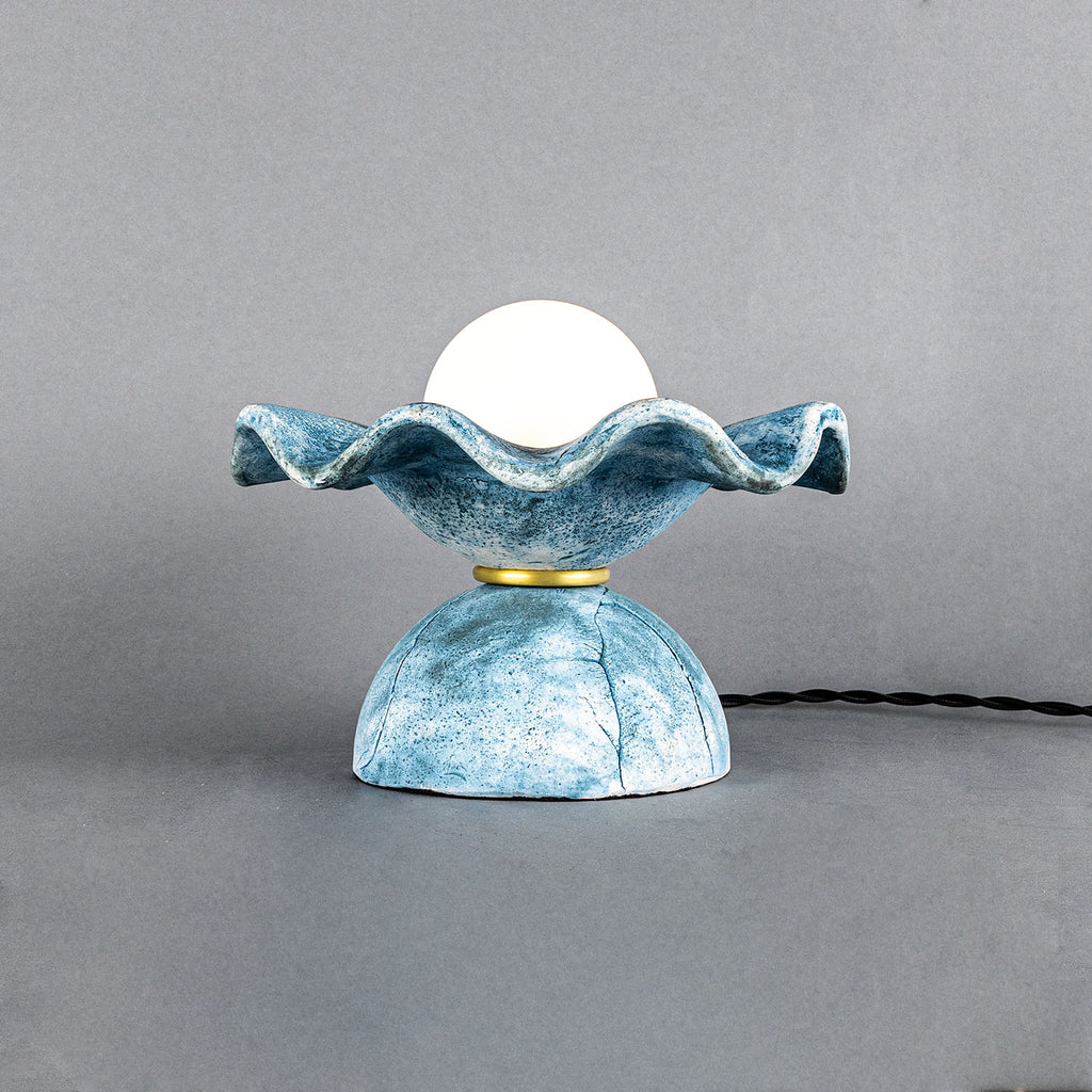 Rivale Table Lamp with Wavy Ceramic Shade, Blue Earth