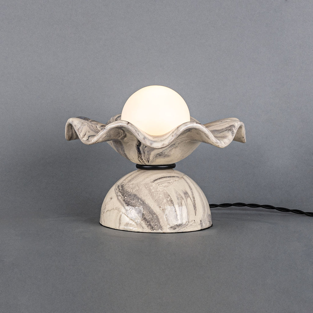 Rivale Table Lamp with Wavy Marbled Ceramic Shade