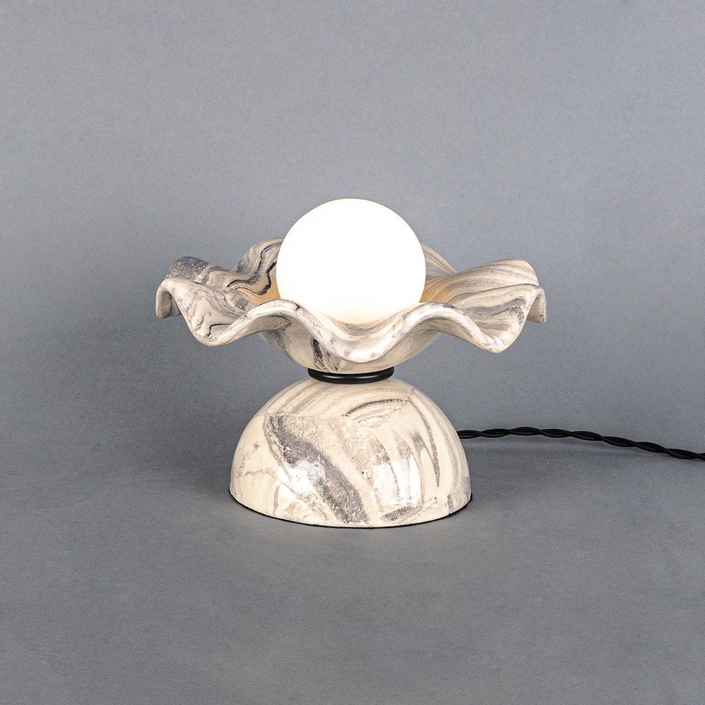 Rivale Table Lamp with Wavy Marbled Ceramic Shade