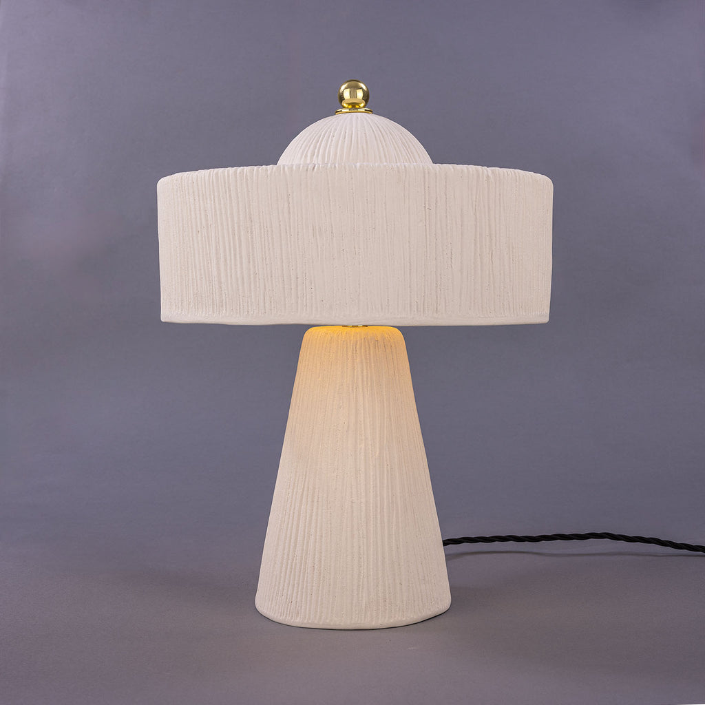 Seville Ceramic Mid-Century Modern Table Lamp, Matte White Striped