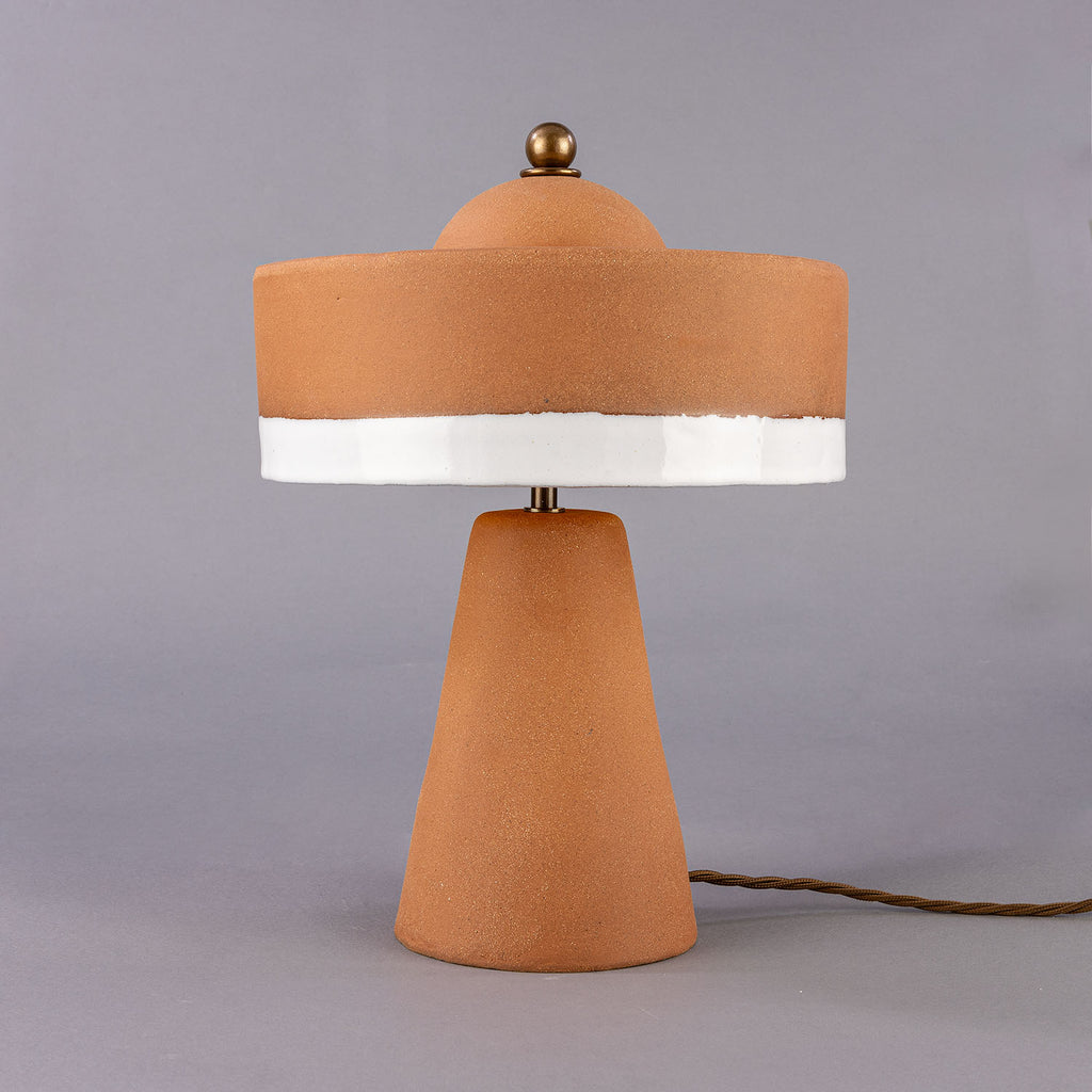 Seville Ceramic Mid-Century Modern Table Lamp, Terracotta and White Glaze