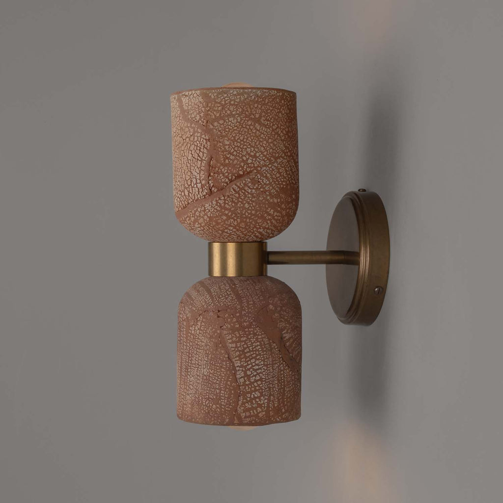 Sakura Double Ceramic and Brass Wall Light, Red Iron