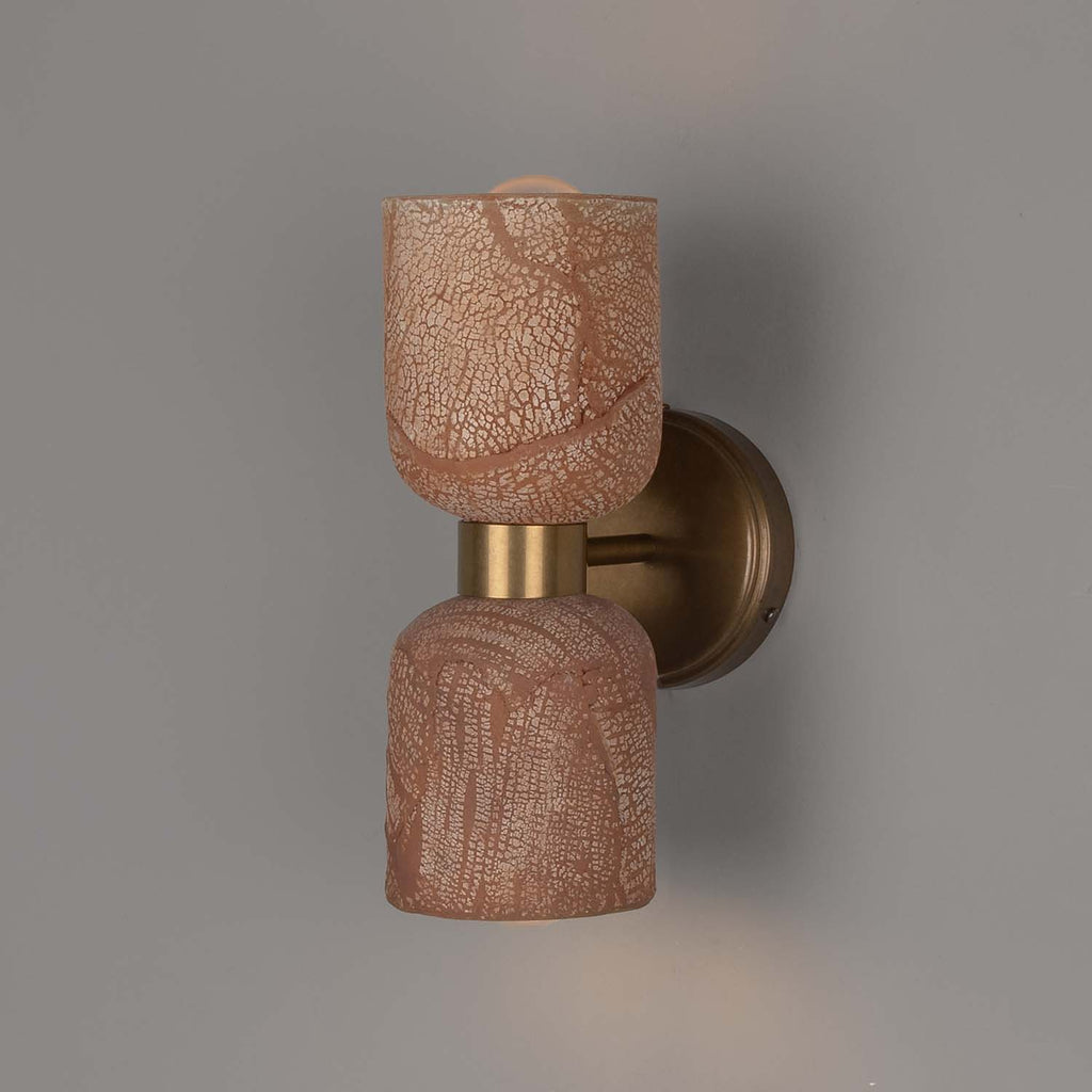 Sakura Double Ceramic and Brass Wall Light, Red Iron