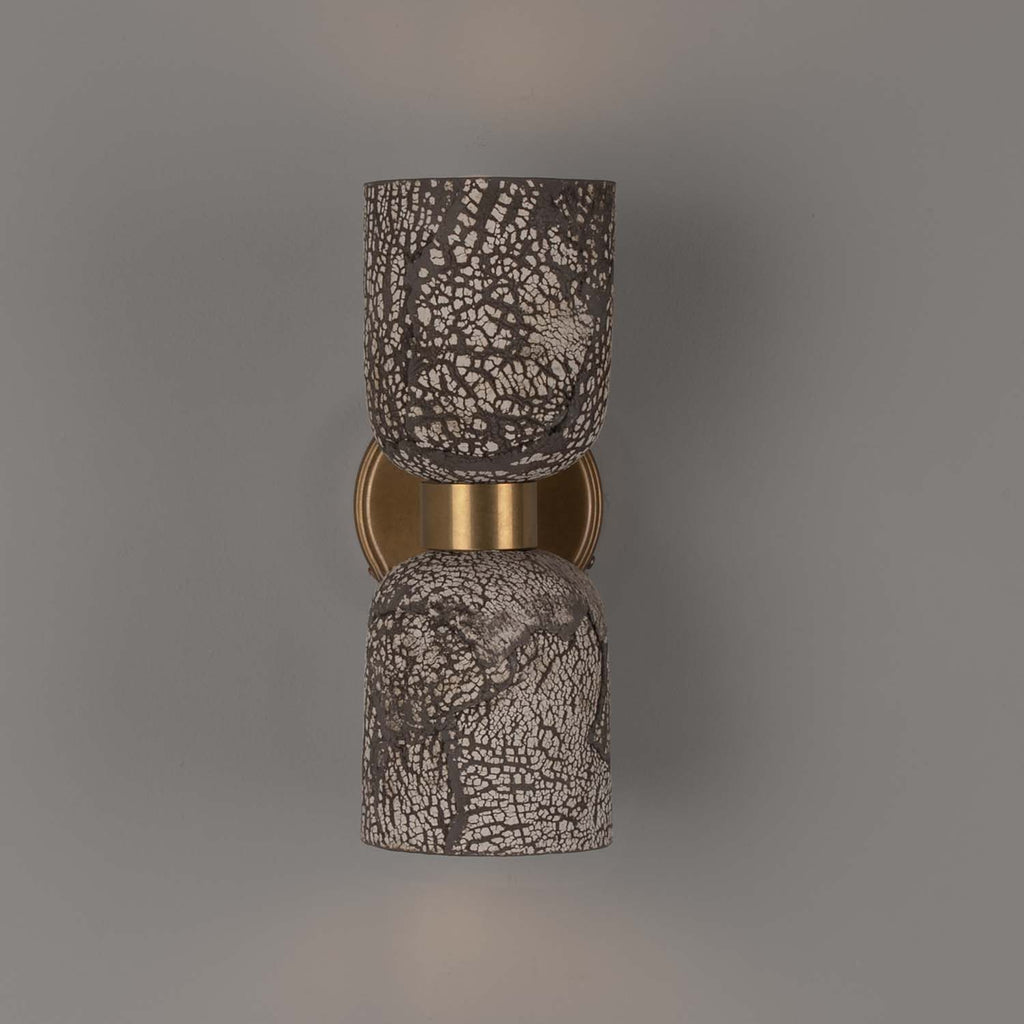 Sakura Double Ceramic and Brass Wall Light, Black Clay