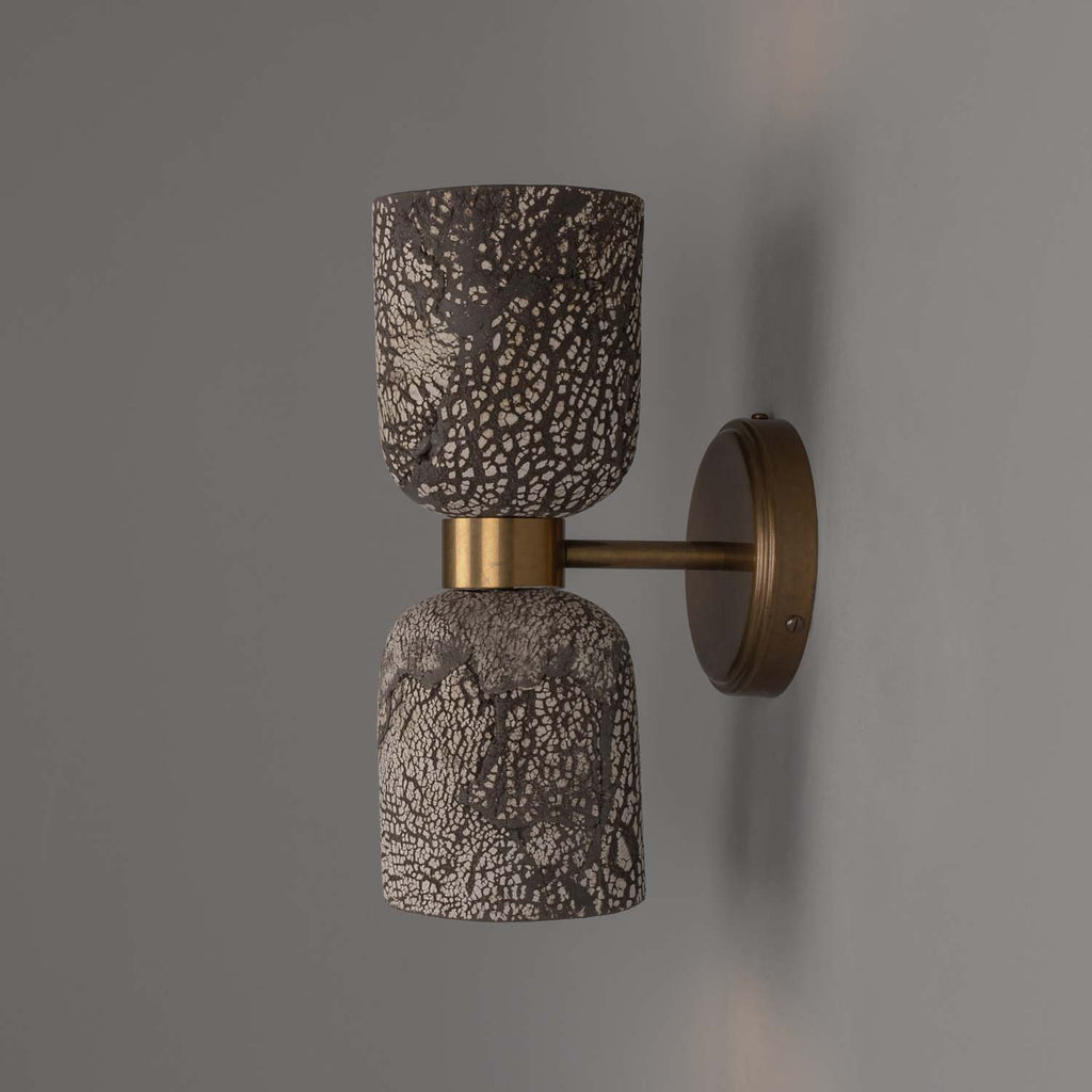Sakura Double Ceramic and Brass Wall Light, Black Clay