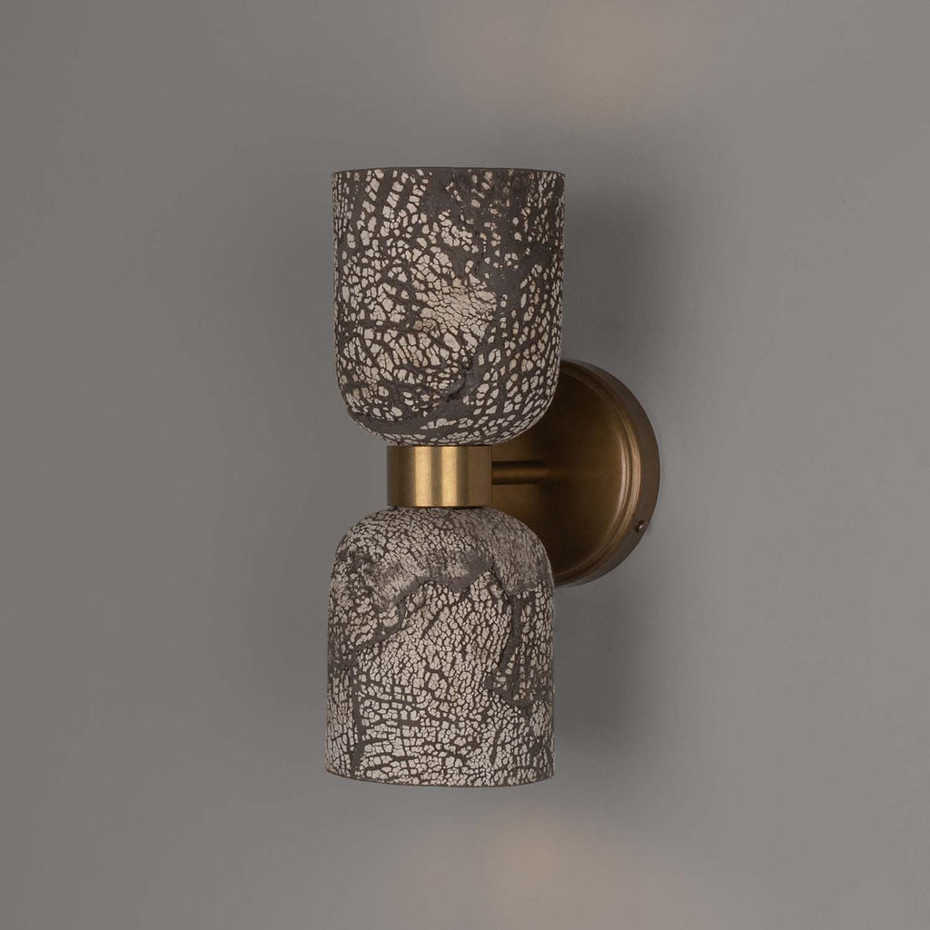 Sakura Double Ceramic and Brass Wall Light, Black Clay