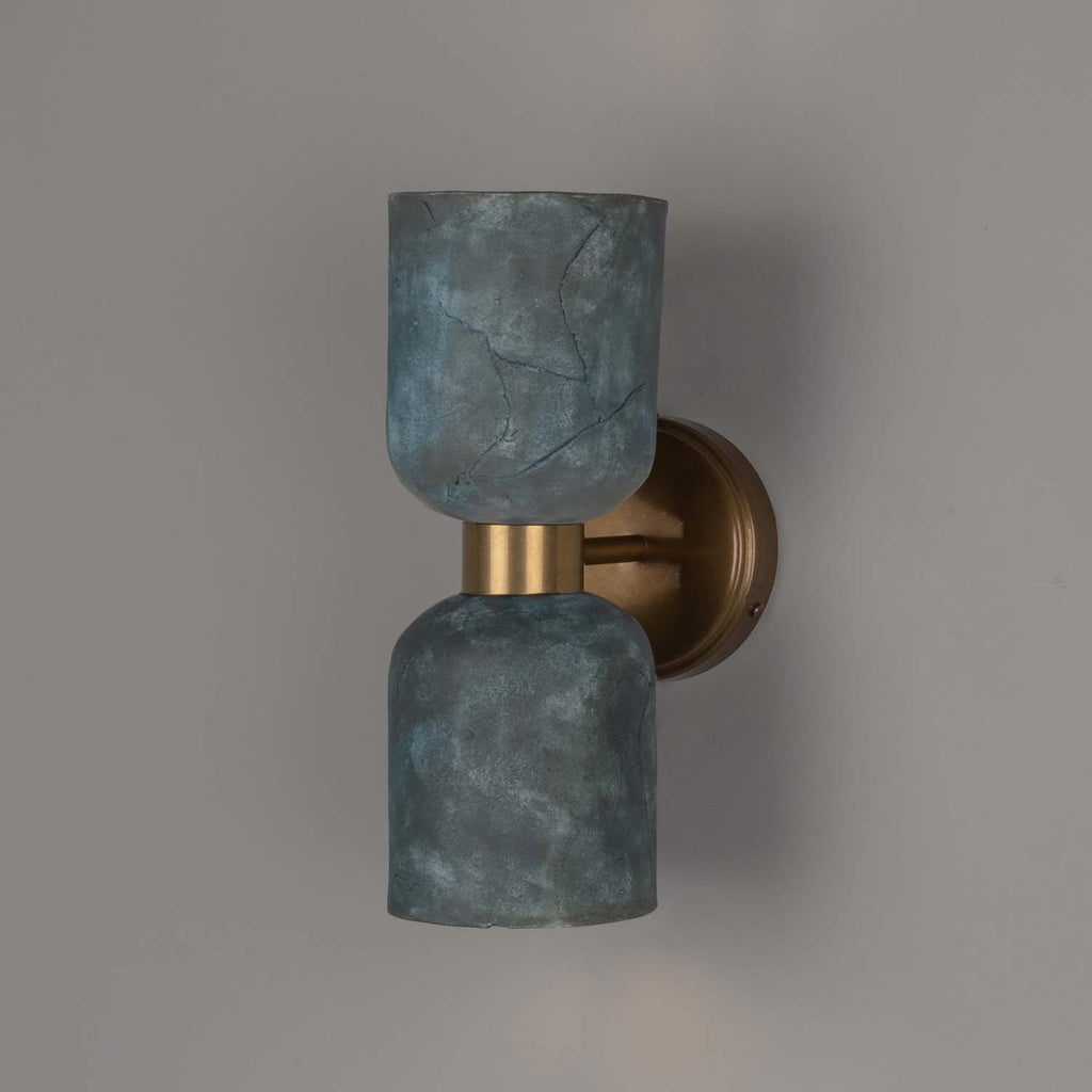 Sakura Double Ceramic and Brass Wall Light, Blue Earth