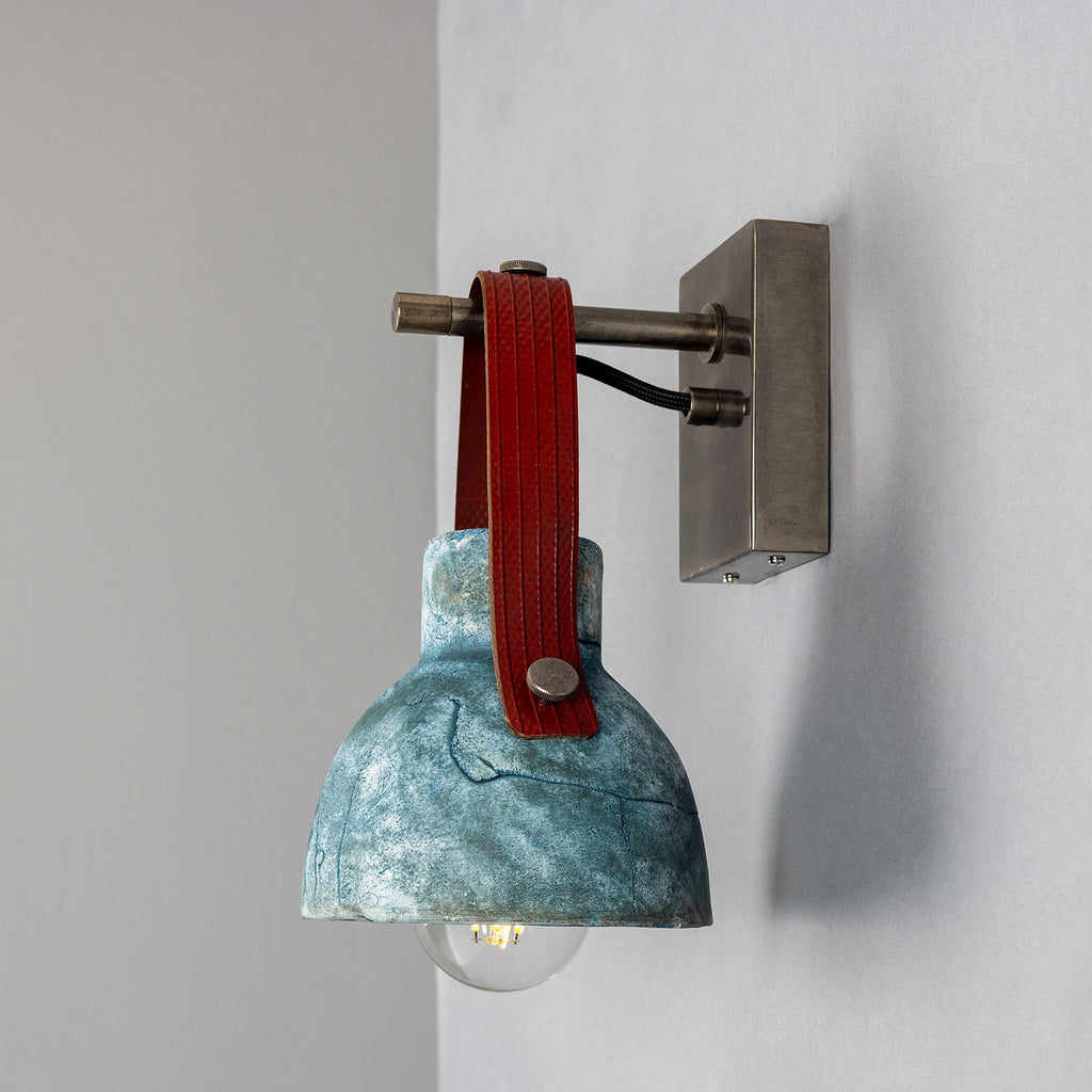 Nagi Organic Ceramic Wall Light with Rescued Fire-Hose Strap, Blue Earth