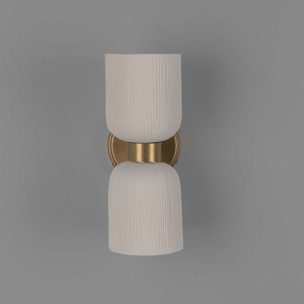 Sakura Double Ceramic and Brass Wall Light, Matte White Striped